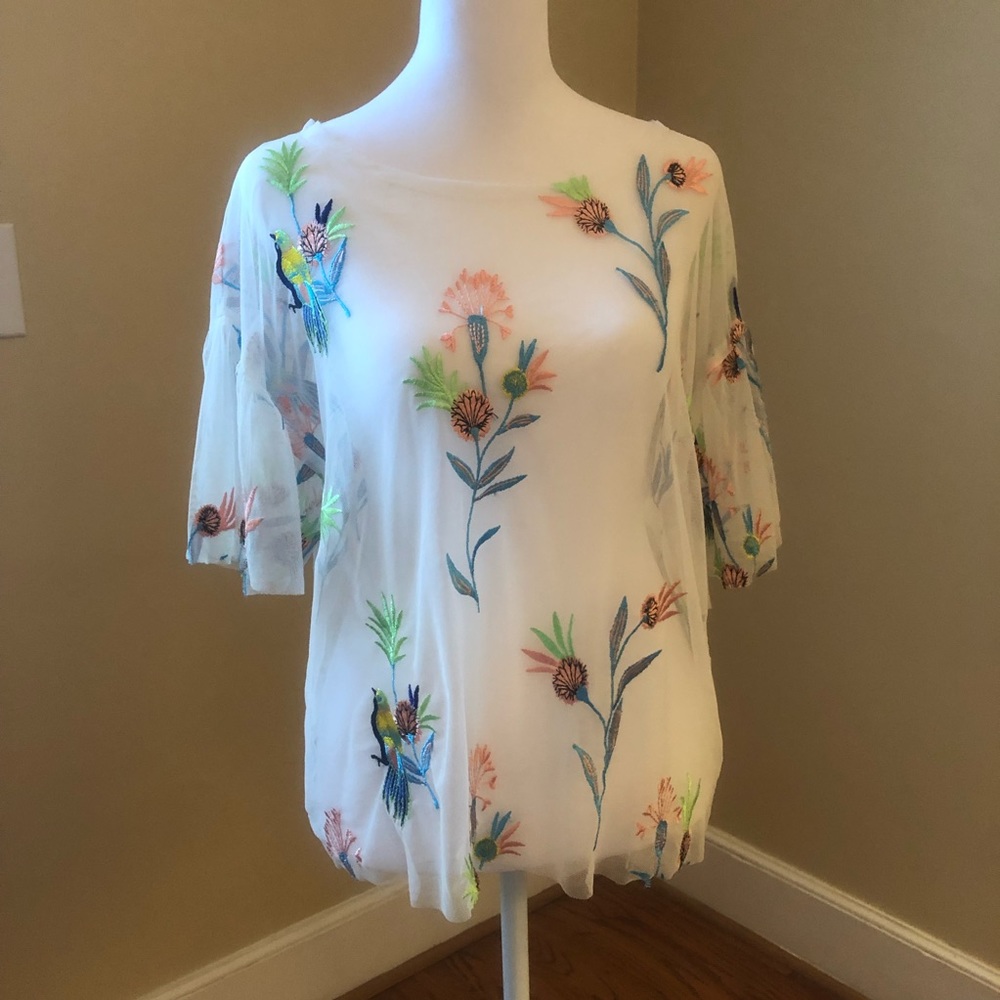 June and Hudson Sheer Embroidered Top